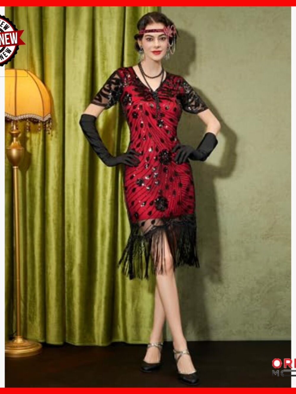 Flapper Dress 1920s Gatsby Costume with Fringe Sequins Beading X-Large - Picture 3 of 7